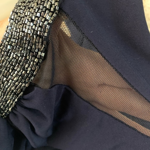 Lauren Ralph Lauren Navy Beaded Neck Sleeveless Evening Gown Sz 12 - Picture 6 of 9